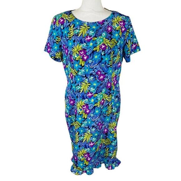 New Kathie Lee Collection Womans Sz 12 Floral Blue Dress Vintage NWT - Picture 1 of 7